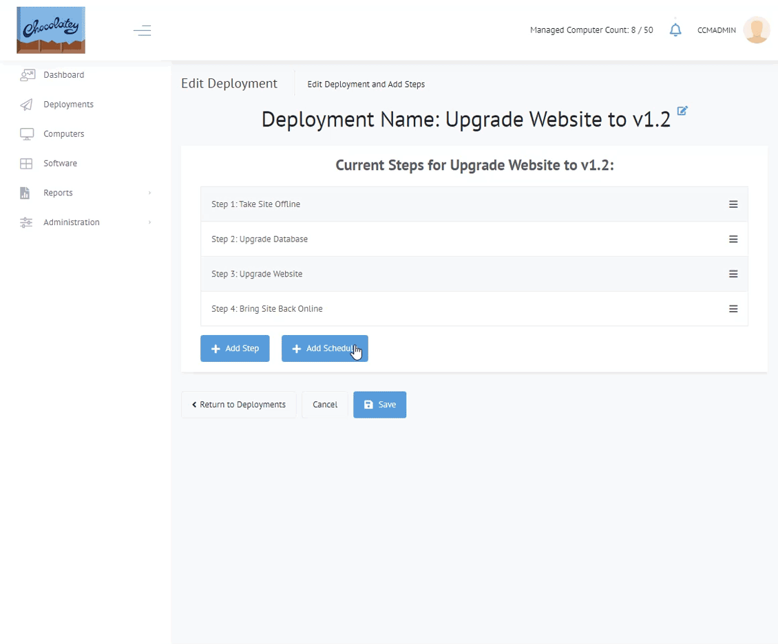 Edit Deployment Schedule