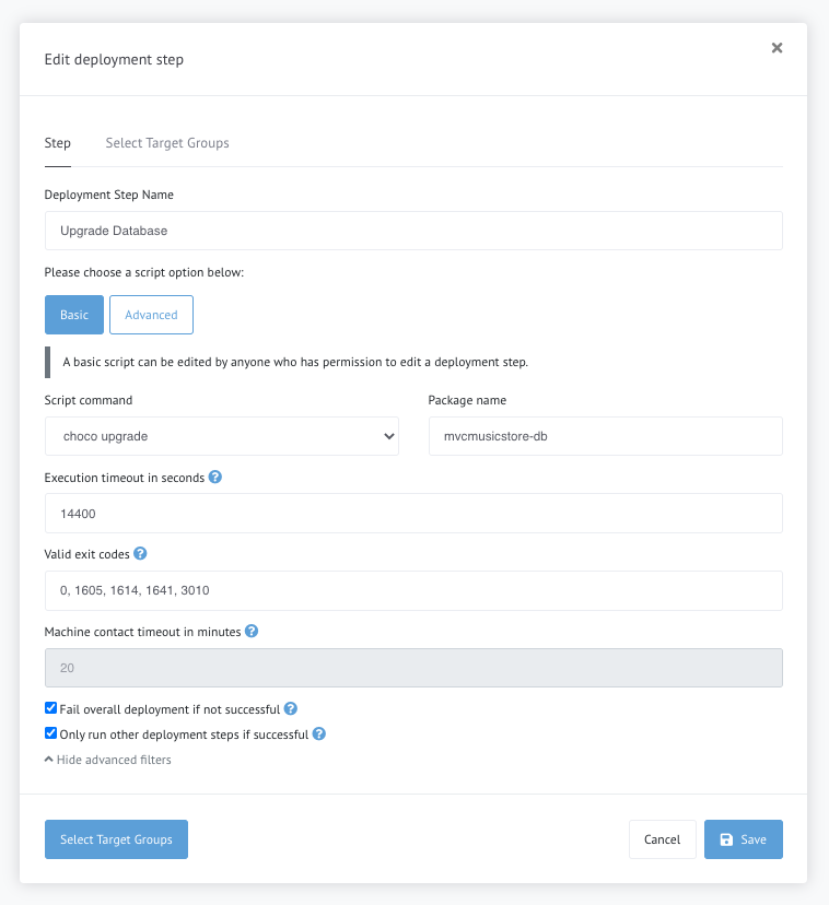 Edit Deployment Step - Basic Script