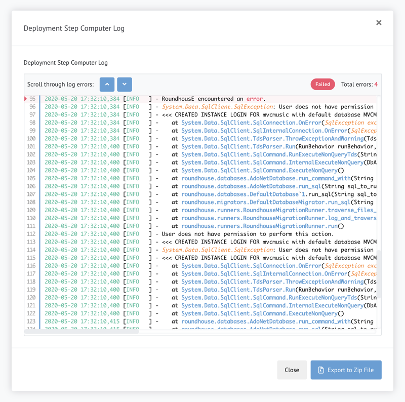 View Deployment Report - Step Computer Log Details