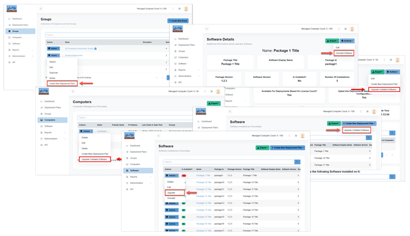 Image collage of where you can create Deployment Plans