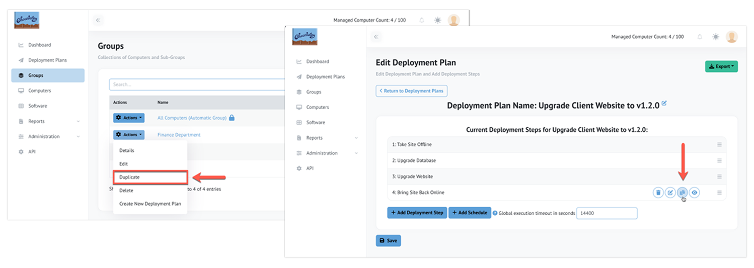 Image of how to duplicate a Deployment Step